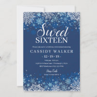 Navy Blue Snowflake Winter Sweet 16 Birthday