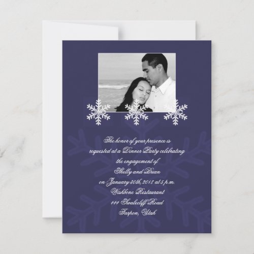 Navy Blue Snowflake Winter Wedding Engagement Personalized Invitations