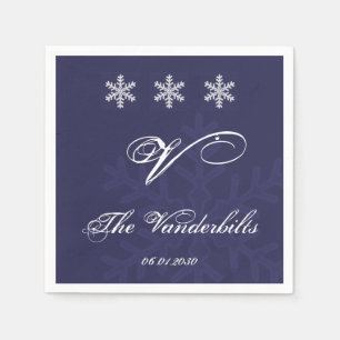 Navy Blue Snowflake Winter Wedding Napkins