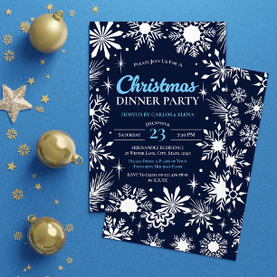 Navy Blue Snowflakes Christmas Dinner Party  Invitation