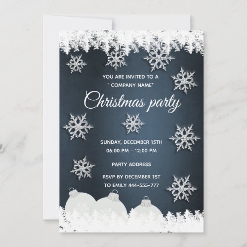 Navy blue  snowflakes corporate Christmas party Invitation