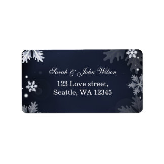 navy blue snowflakes return address label
