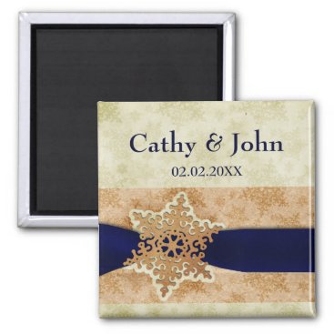 "navy blue" snowflakes save the date magnets