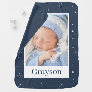 Navy Blue Snowflakes Stars Newborn Photo Boy Baby Blanket