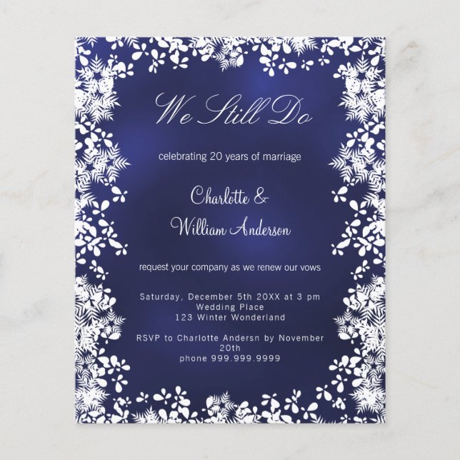 Navy blue snowflakes vow renewal invitation (Front)