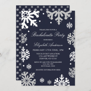 Navy Blue Snowflakes Winter Bachelorette Party Invitation
