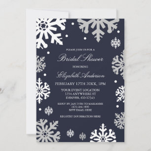 Navy Blue Snowflakes Winter Bridal Shower Invitation