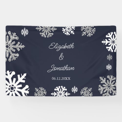 Navy Blue Snowflakes Winter Wedding Banner