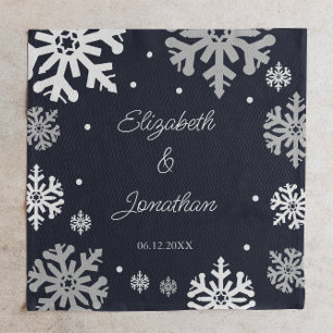 Navy Blue Snowflakes Winter Wedding Cloth Napkin