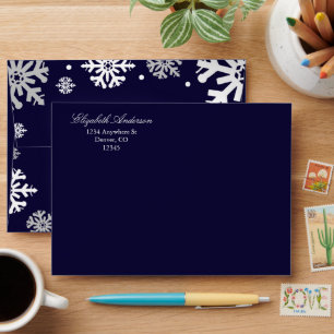 Navy Blue Snowflakes Winter Wedding Envelope