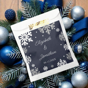 Navy Blue Snowflakes Winter Wedding Favor Bag