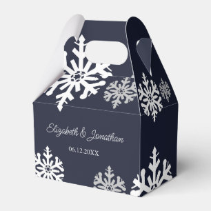 Navy Blue Snowflakes Winter Wedding Favor Boxes