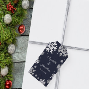 Navy Blue Snowflakes Winter Wedding Gift Tags