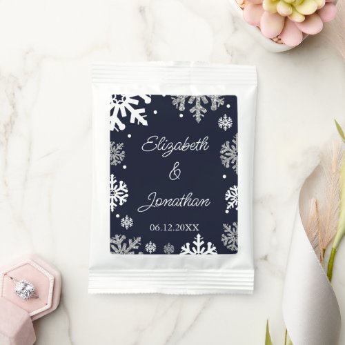 Navy Blue Snowflakes Winter Wedding Hot Chocolate Drink Mix