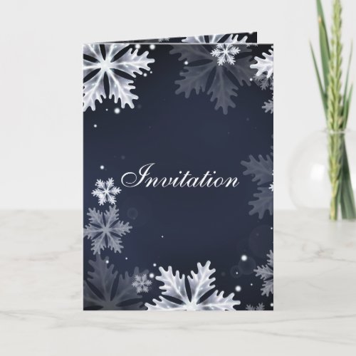 Navy Blue snowflakes winter wedding invitation