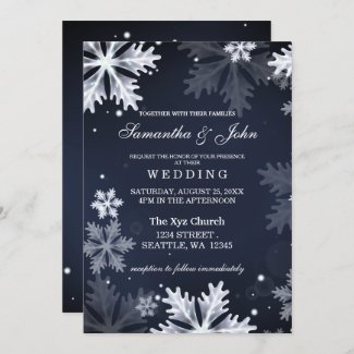 Navy Blue snowflakes winter wedding invitation