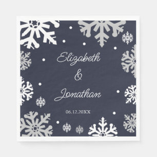 Navy Blue Snowflakes Winter Wedding Napkins