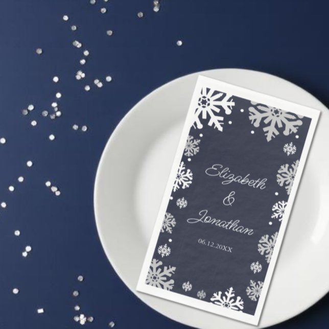Navy Blue Snowflakes Winter Wedding Paper Guest Towels (Creator Uploaded)