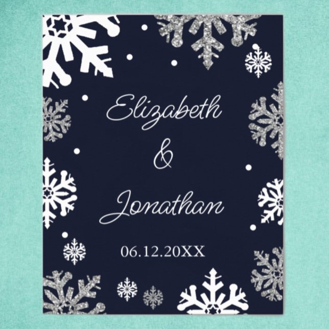Navy Blue Snowflakes Winter Wedding Poster (Creator Uploaded)