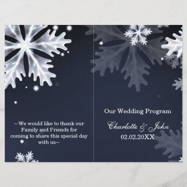 navy blue snowflakes winter wedding program