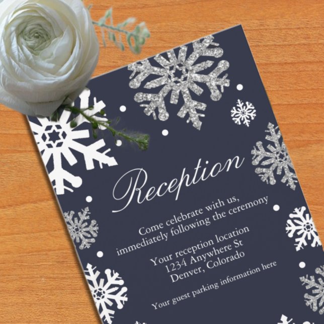 Navy Blue Snowflakes Winter Wedding Reception Enclosure Card (Creator Uploaded)