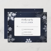 Navy Blue snowflakes winter wedding rsvp (Front/Back)