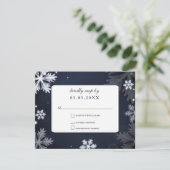 Navy Blue snowflakes winter wedding rsvp (Standing Front)