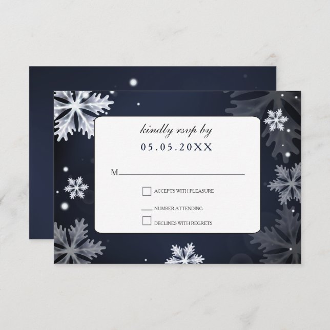 Navy Blue snowflakes winter wedding rsvp Invitation (Front/Back)