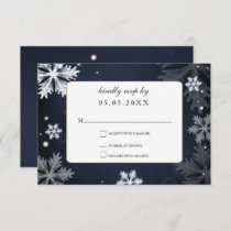 Navy Blue snowflakes winter wedding rsvp Invitation