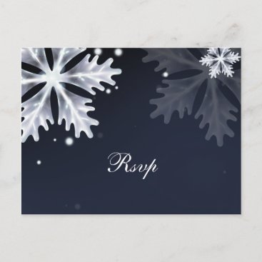 Navy Blue snowflakes winter wedding rsvp Invitation Postcard