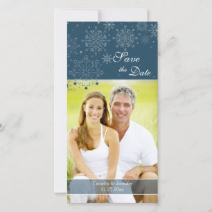 Navy blue snowflakes winter wedding save the date