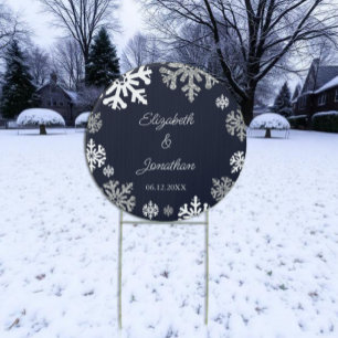Navy Blue Snowflakes Winter Wedding Sign