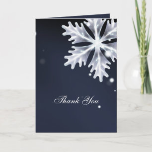 navy blue snowflakes winter wedding Thank You Card