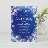 Navy Blue Snowflakes Winter Wonderland Sweet 16 Invitation (Standing Front)
