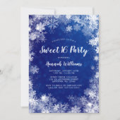 Navy Blue Snowflakes Winter Wonderland Sweet 16 Invitation (Front)