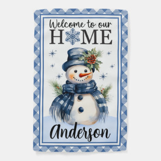 Navy Blue Snowman Winter Welcome Garden Flag