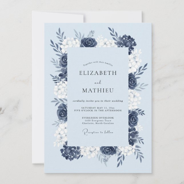 Navy Blue Snowy Wedding Invitation (Front)