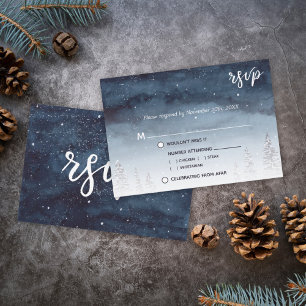 Navy Blue Snowy Winter Scene   Meal Choice RSVP Invitation