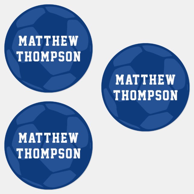 Navy Blue Soccer Ball Personalized Name Kids' Labels (Group)
