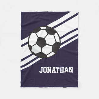 Navy Blue Soccer Ball Sports Personalized Name Fleece Blanket