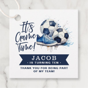 Navy Blue Soccer Kids Watercolor Favor Tags
