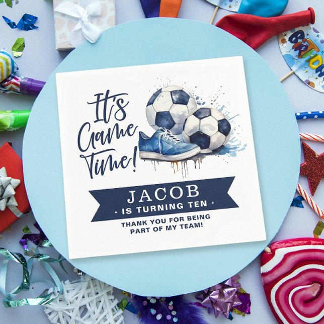 Navy Blue Soccer Kids Watercolor  Napkins (Creator Uploaded)