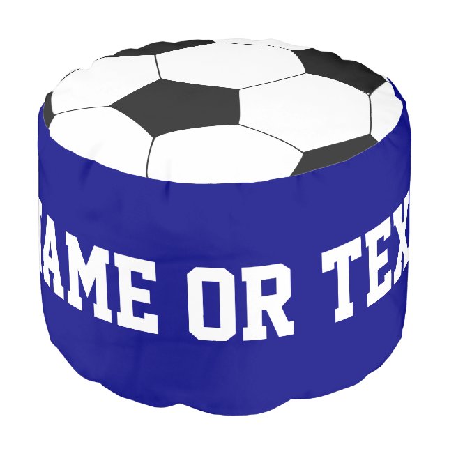 Navy Blue Soccer Sports Custom name Personalized Pouf (Angled Front)