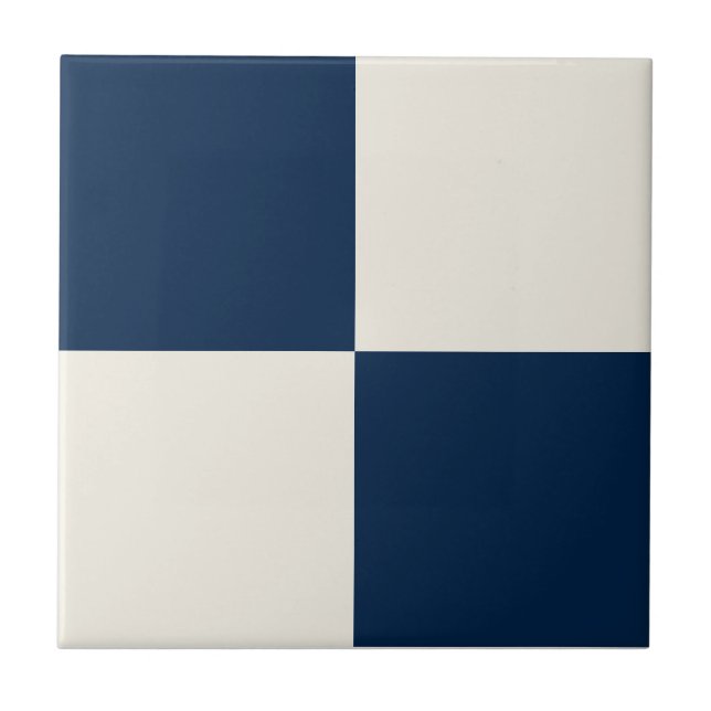 Navy Blue & Soft Beige Square Box Stylish Pattern Ceramic Tile (Front)