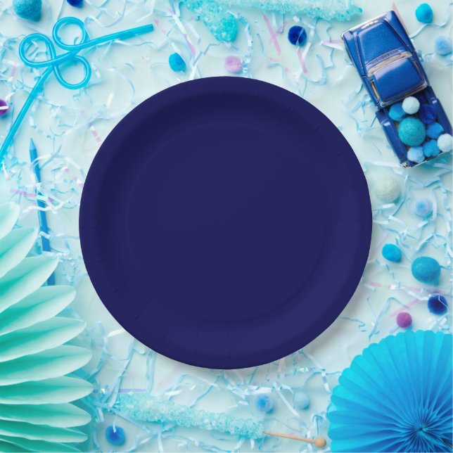 Navy Blue Solid Color Customize It Paper Plates (Party)