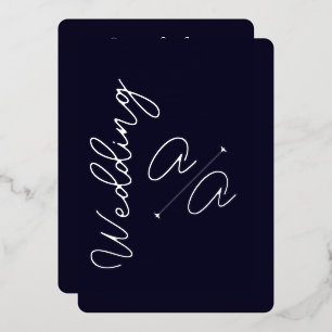 Navy Blue Solid Color Silver Foil Wedding Foil Invitation