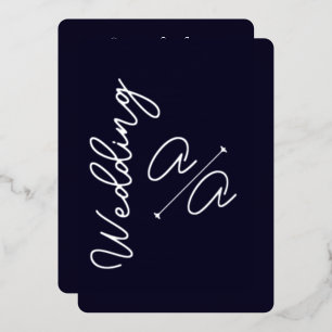 Navy Blue Solid Color Silver Foil Wedding Invitation