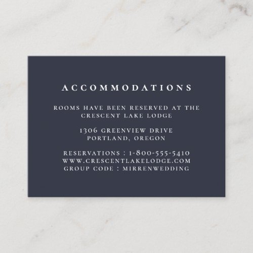 Navy Blue Solid Color Wedding Accommodations Enclosure Card