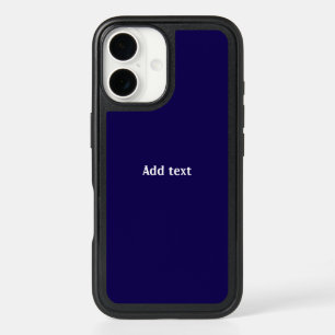 Navy blue solid color, white text, iPhone 16 case
