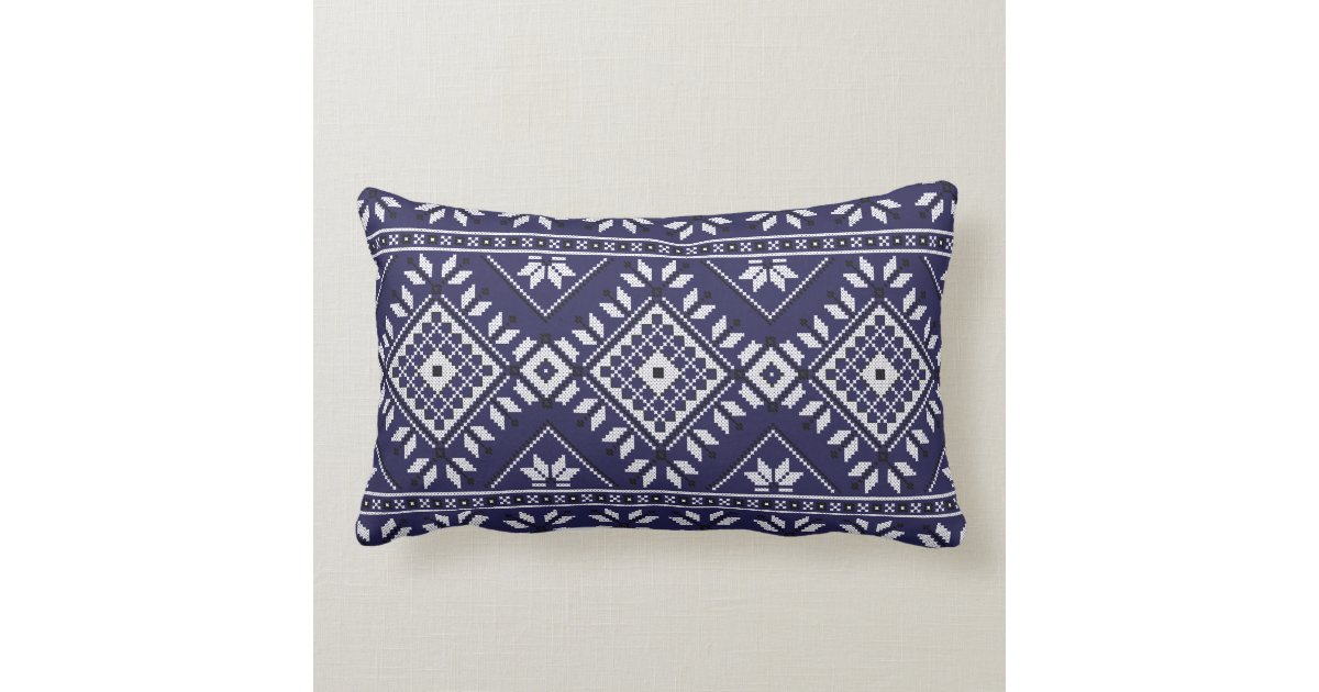 Navy Blue Southwest Native Tribal Aztec Pattern Lumbar Pillow